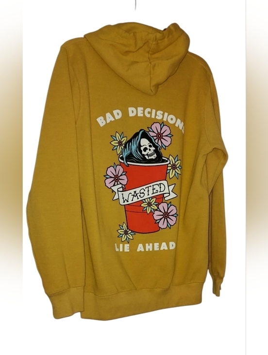 dikotomy Other - Mustard Yellow Graphic Hoodie - "Bad Decisions Lie Ahead"